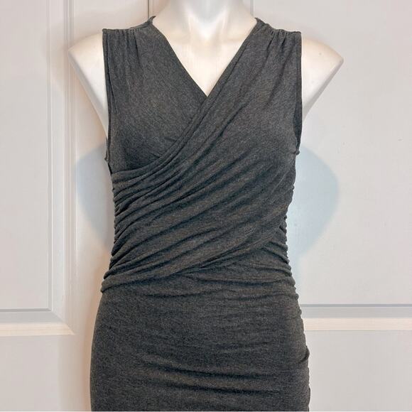 Anthro Moulinette Soeurs Arden Gray Sleeveless Wrap Asymmetric Ruched Dress S - Picture 2 of 8